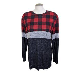 Grateful Hearts Womens Size XL Long Sleeved Buffalo Plaid Top Red Black Soft